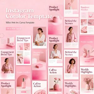 100 Elegant Pink Instagram Carousel Templates | Fully Editable in Canva | Includes PLR & MRR Rights